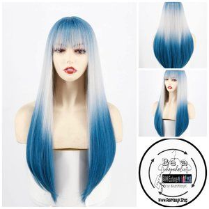 FINESSE I Ombré Synthetic Wig With Bangs in Acid Washed Denim